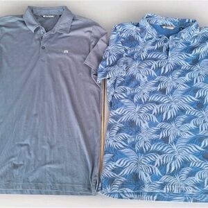 Travis Mathew Polo Shirt Mens L Grey & Blue Pima Floral Leaf Print Lot Of 2